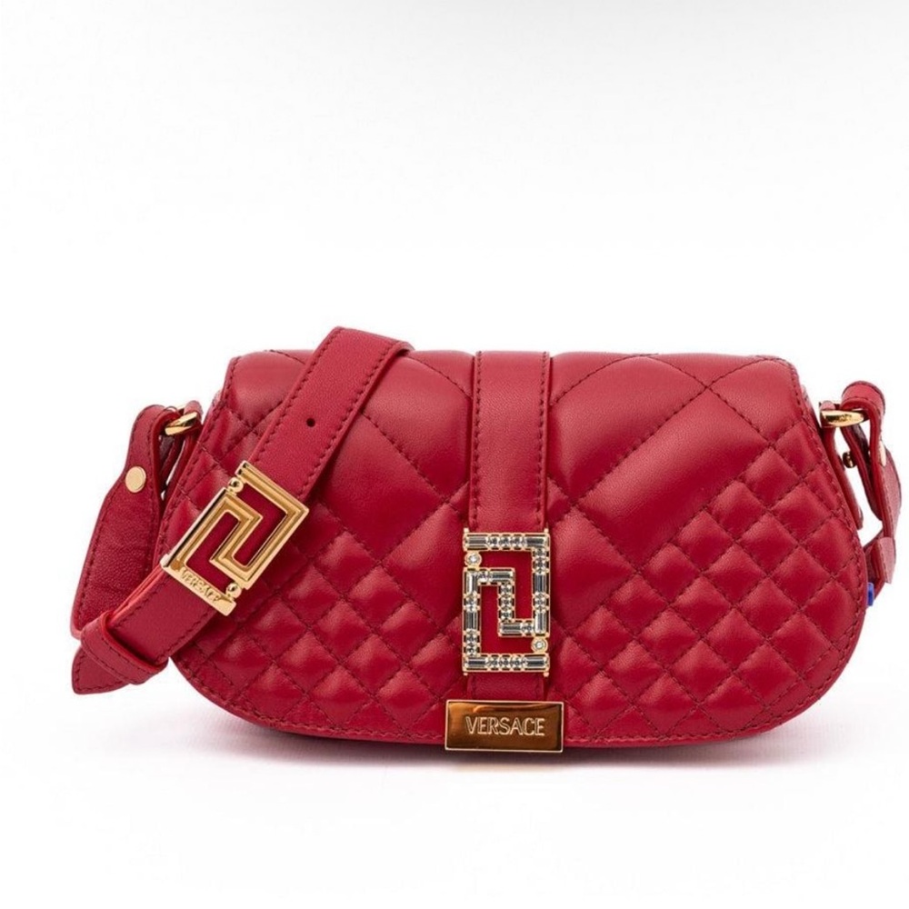 VERSACE RED LEATHER 
QUILTED SHOULDER STRAP BAG